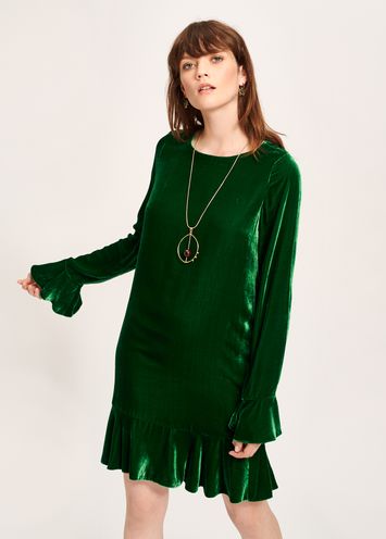 bottle green velvet dress