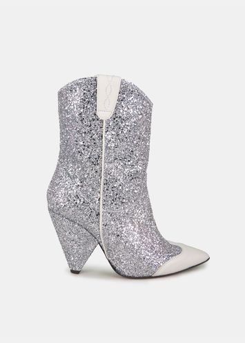silver sequin ankle booties