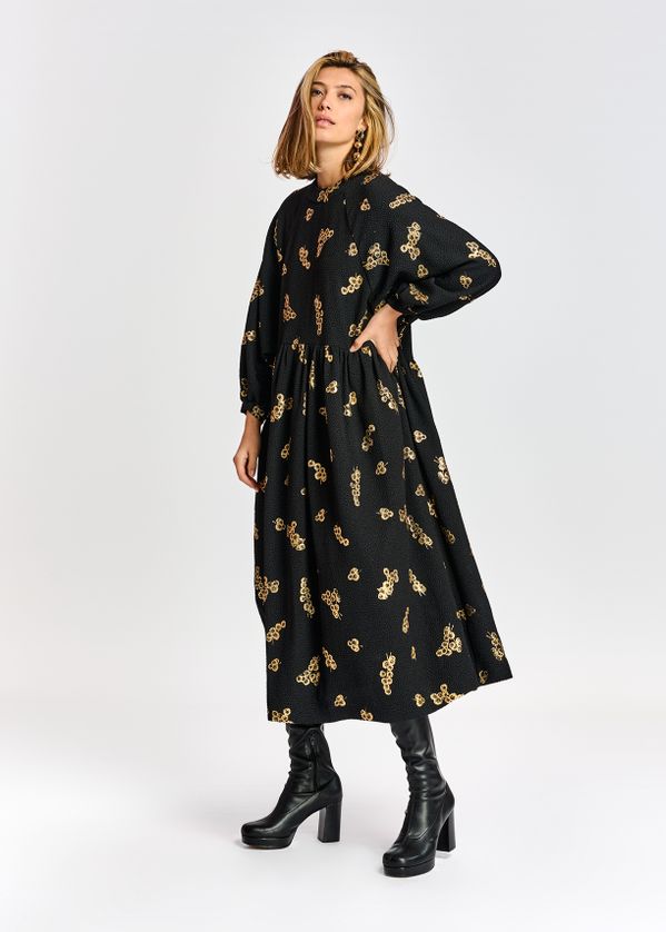 black and gold print dress