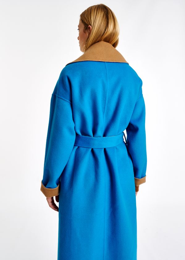 blauwe en camel jas van wolmix - Essentiel Antwerp Belgie