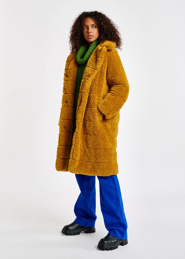 camel faux shearling coat