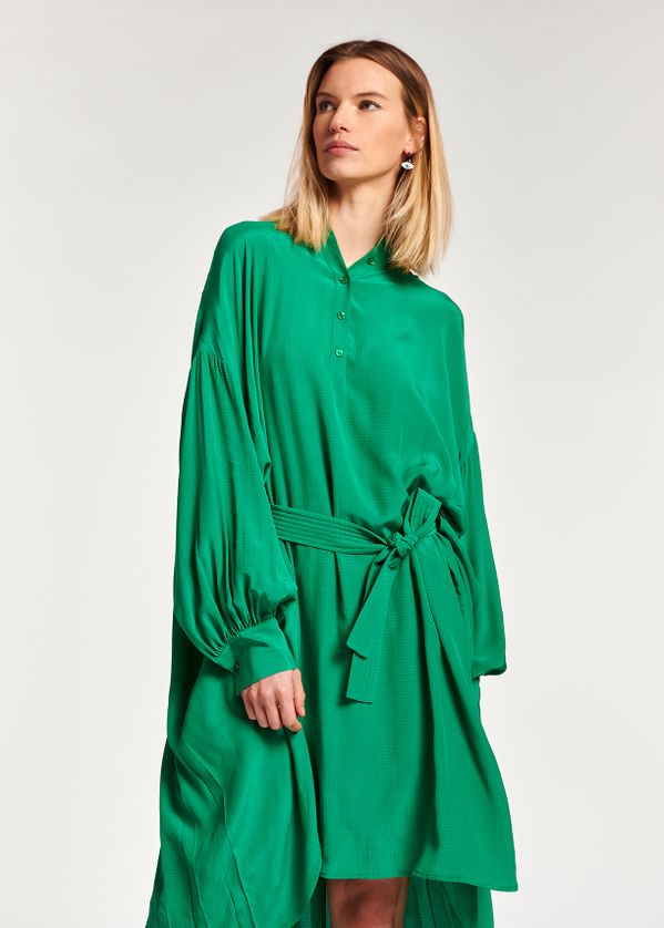 green silk shirt dress
