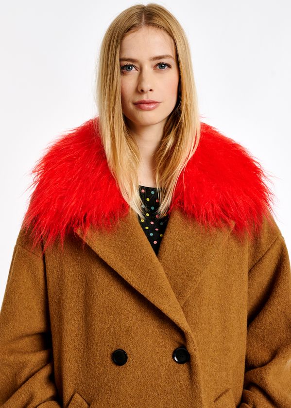 camel jacket with fur collar