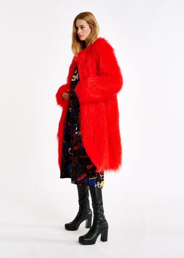 red faux shearling coat