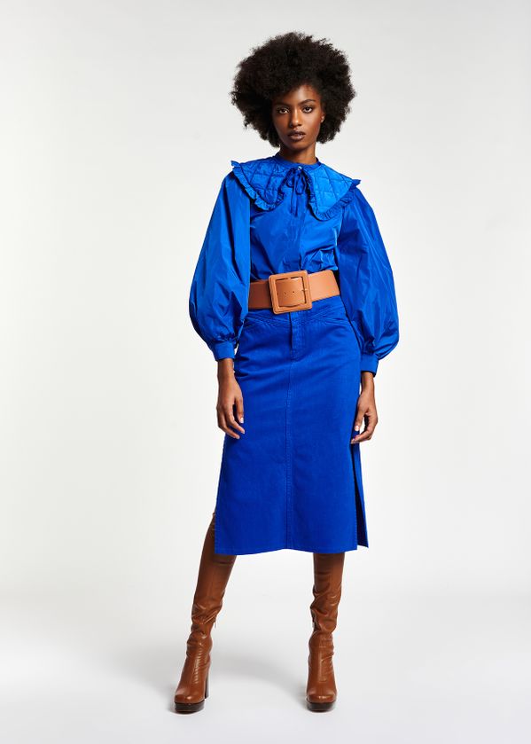 high waisted pencil skirt blue