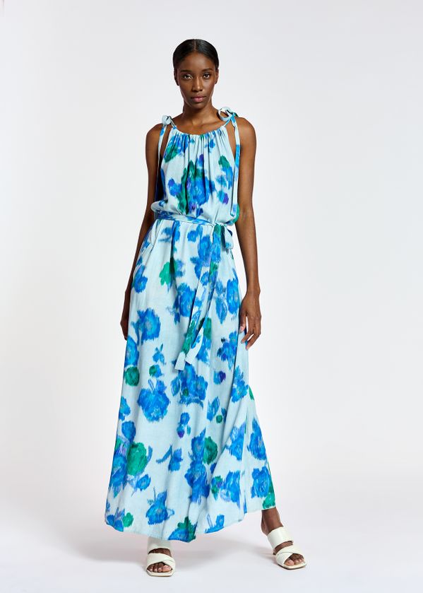 Light blue, blue and green floral ...