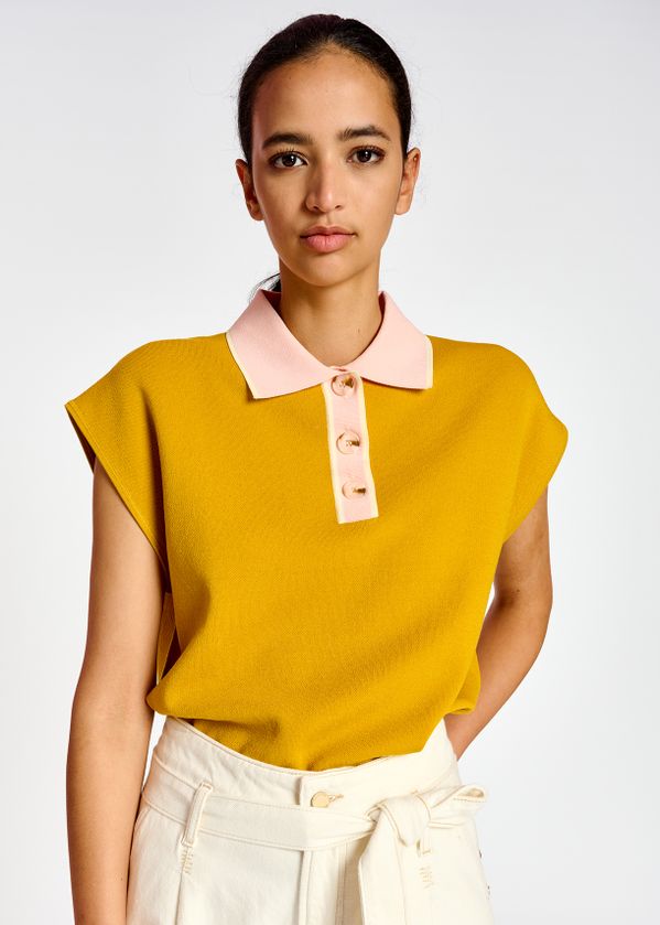 yellow polo crop top sweater