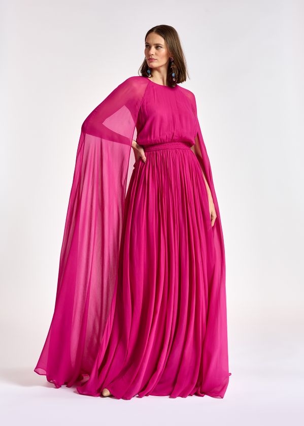 Fuchsia maxi dress with cape-like ...