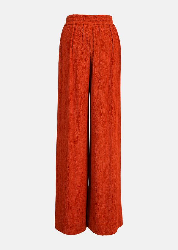 Orange wide-leg seersucker pants 