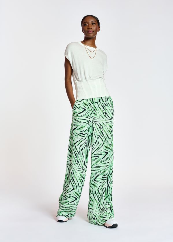 Mint green wide-leg pants with tiger 