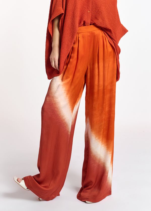 Orange wide-leg tie-dye pants 