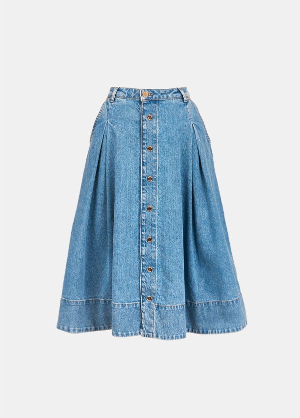 dark blue denim midi skirt