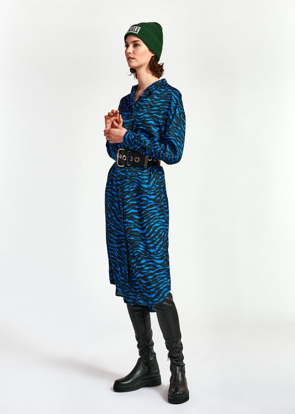 blue animal print shirt dress