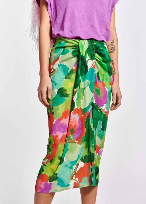 Green, pink and red high-waisted midi 