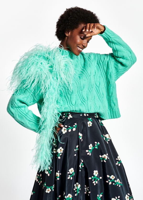 turquoise cable knit sweater