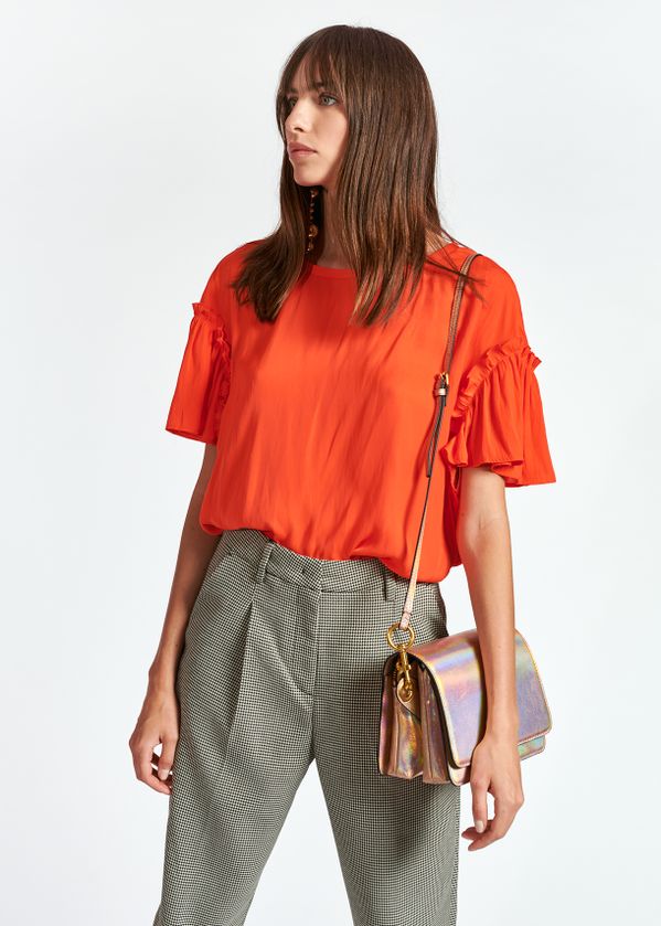 orange ruffle sleeve top