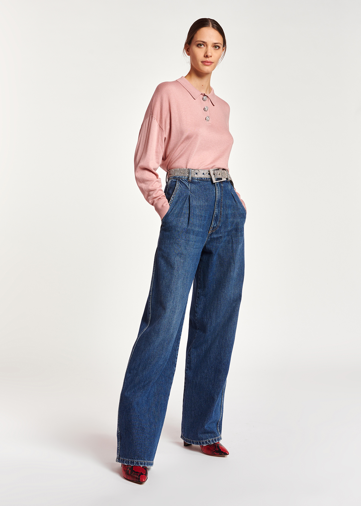 high rise wide leg denim