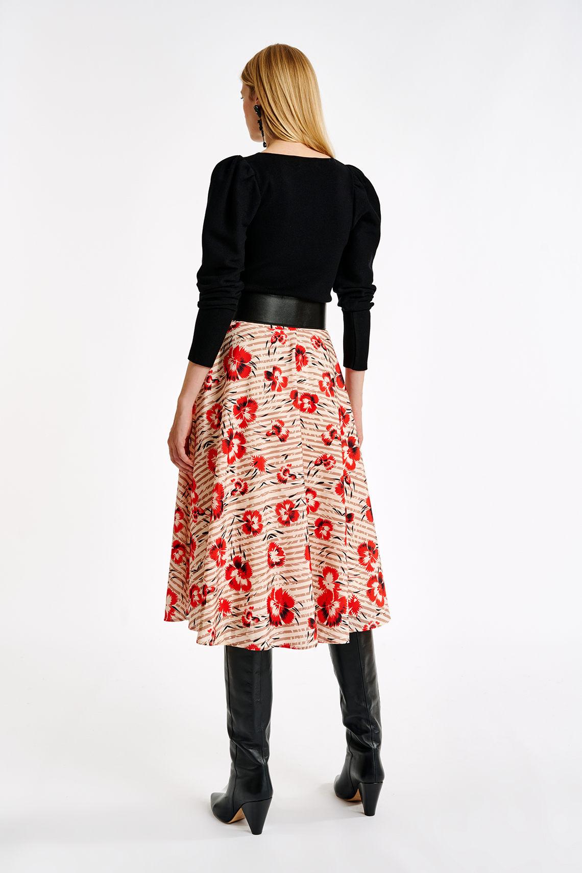 patterned mid length skirts