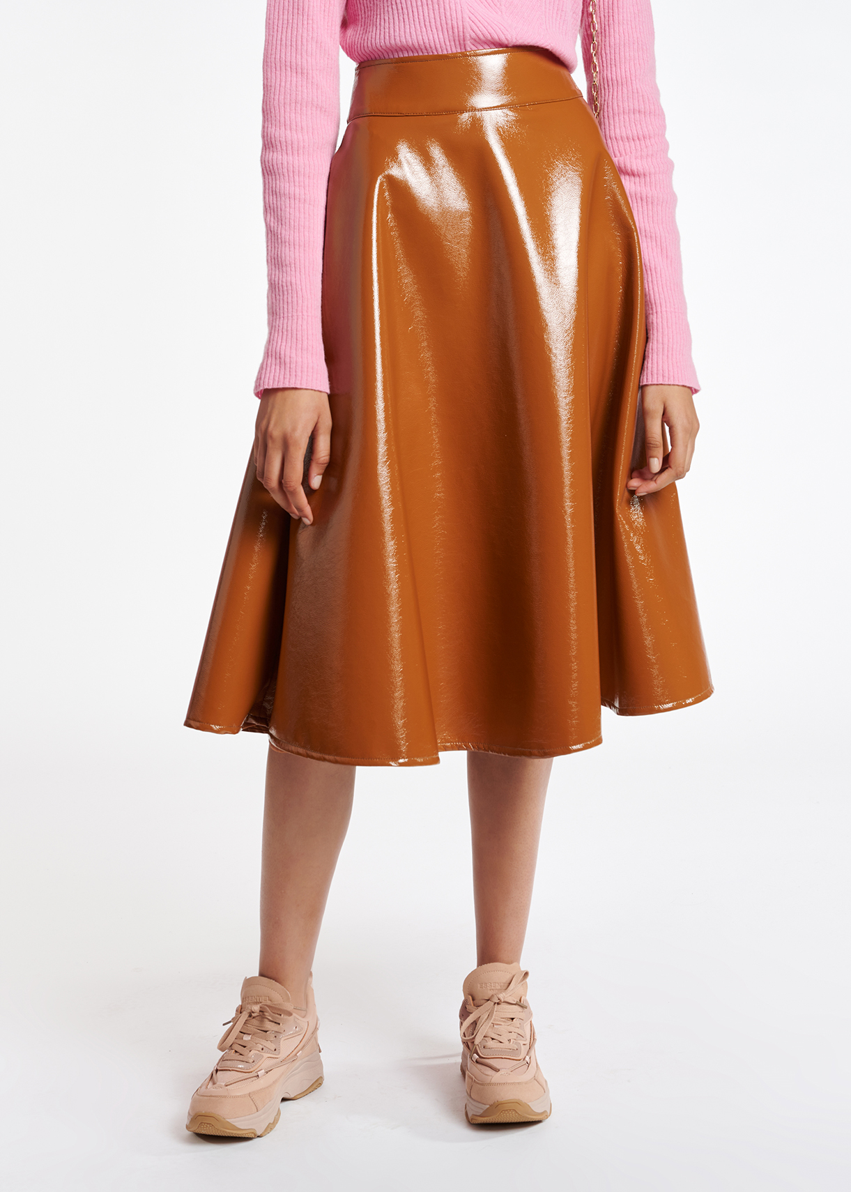 pink leather a line skirt