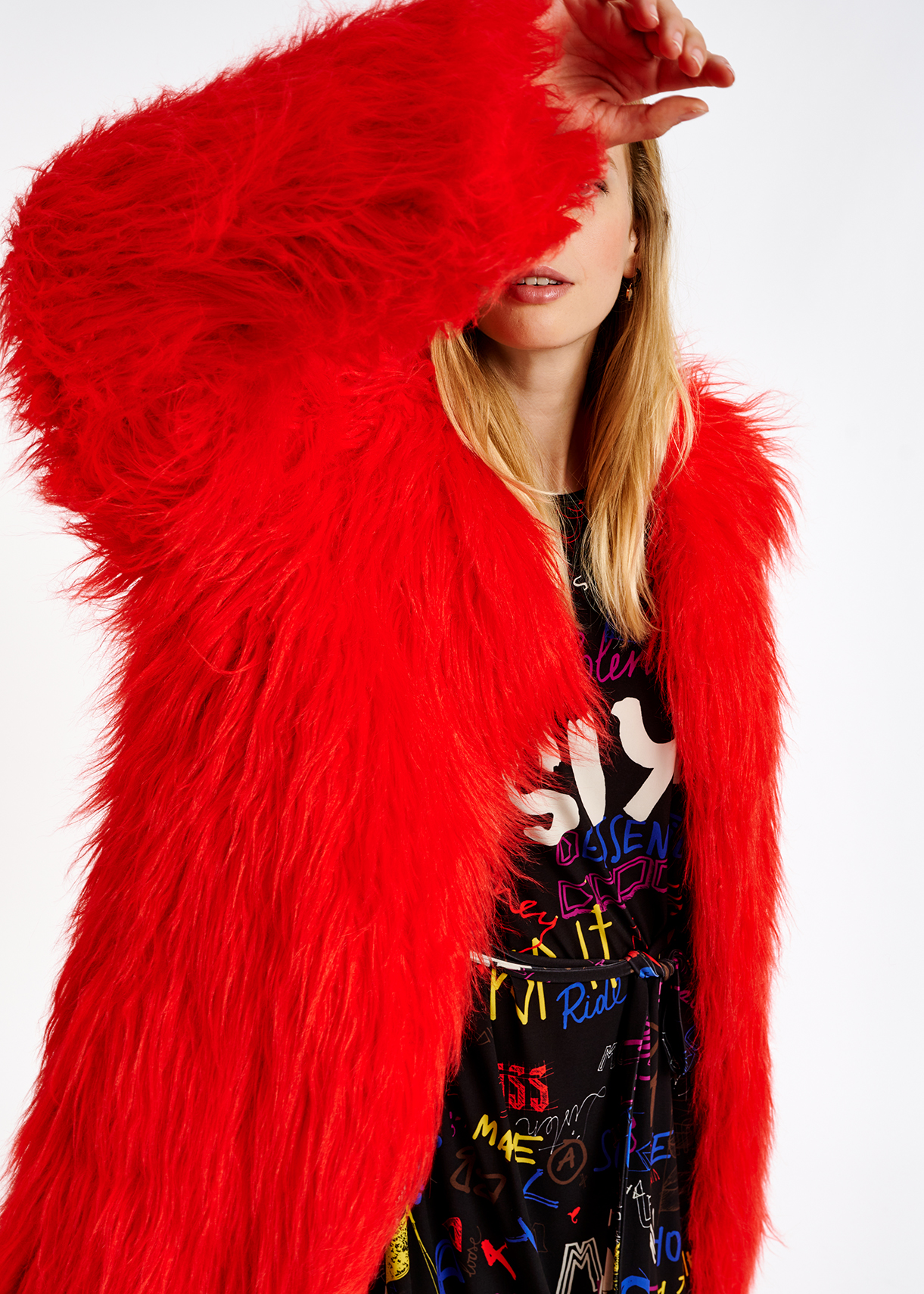 red feather coat