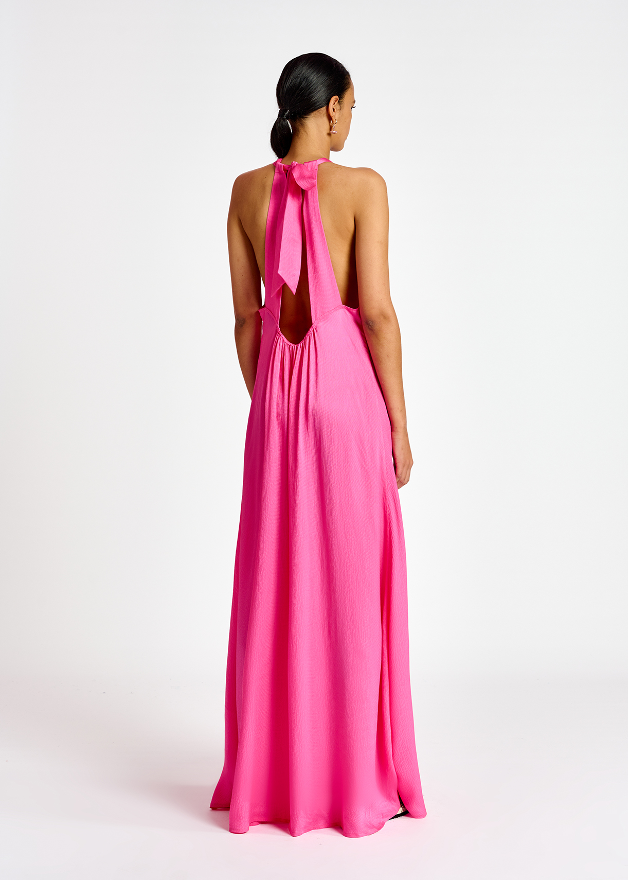 Neon pink maxi-length halterneck dress 
