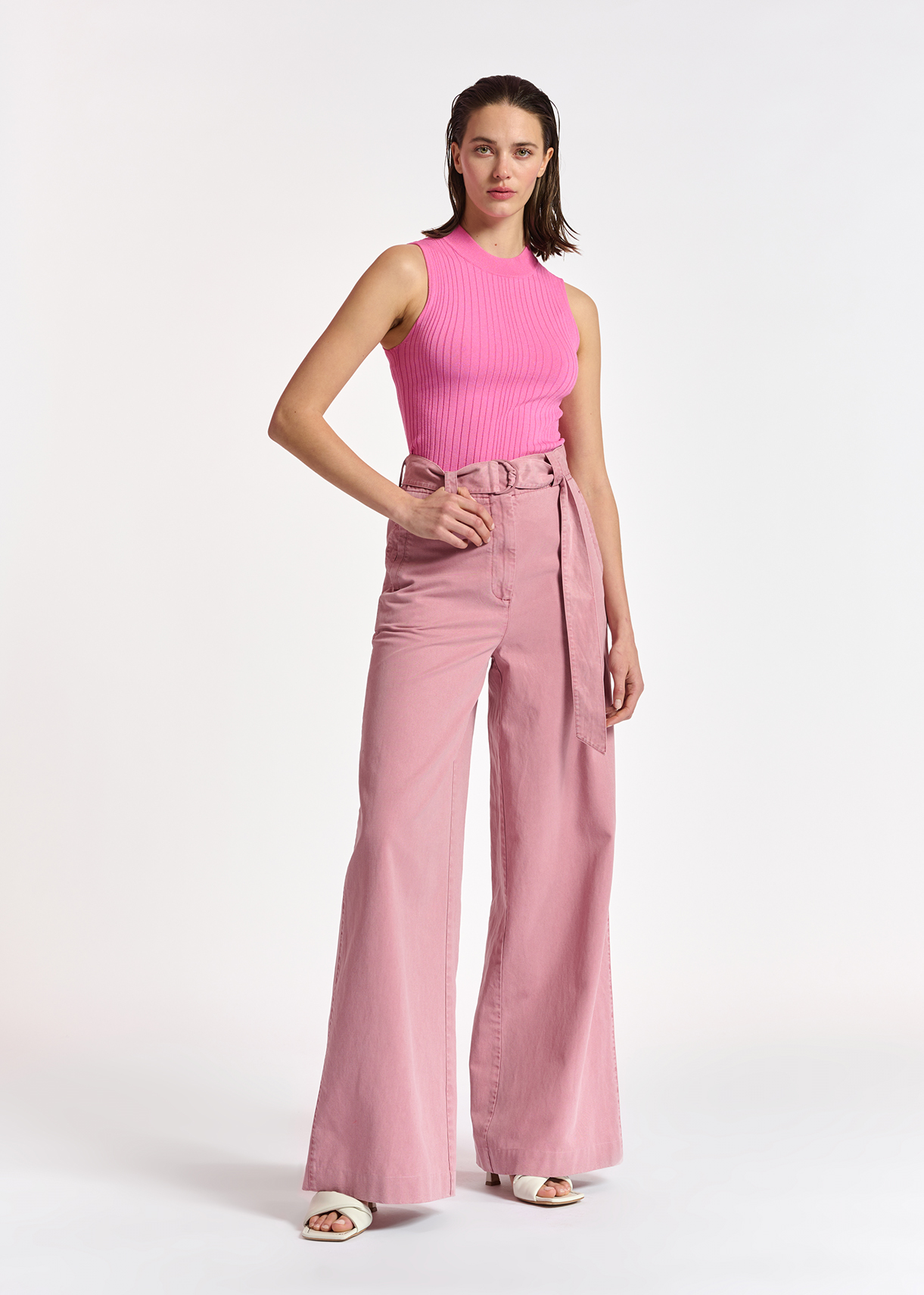 Lilac belted high-waisted wide-leg 