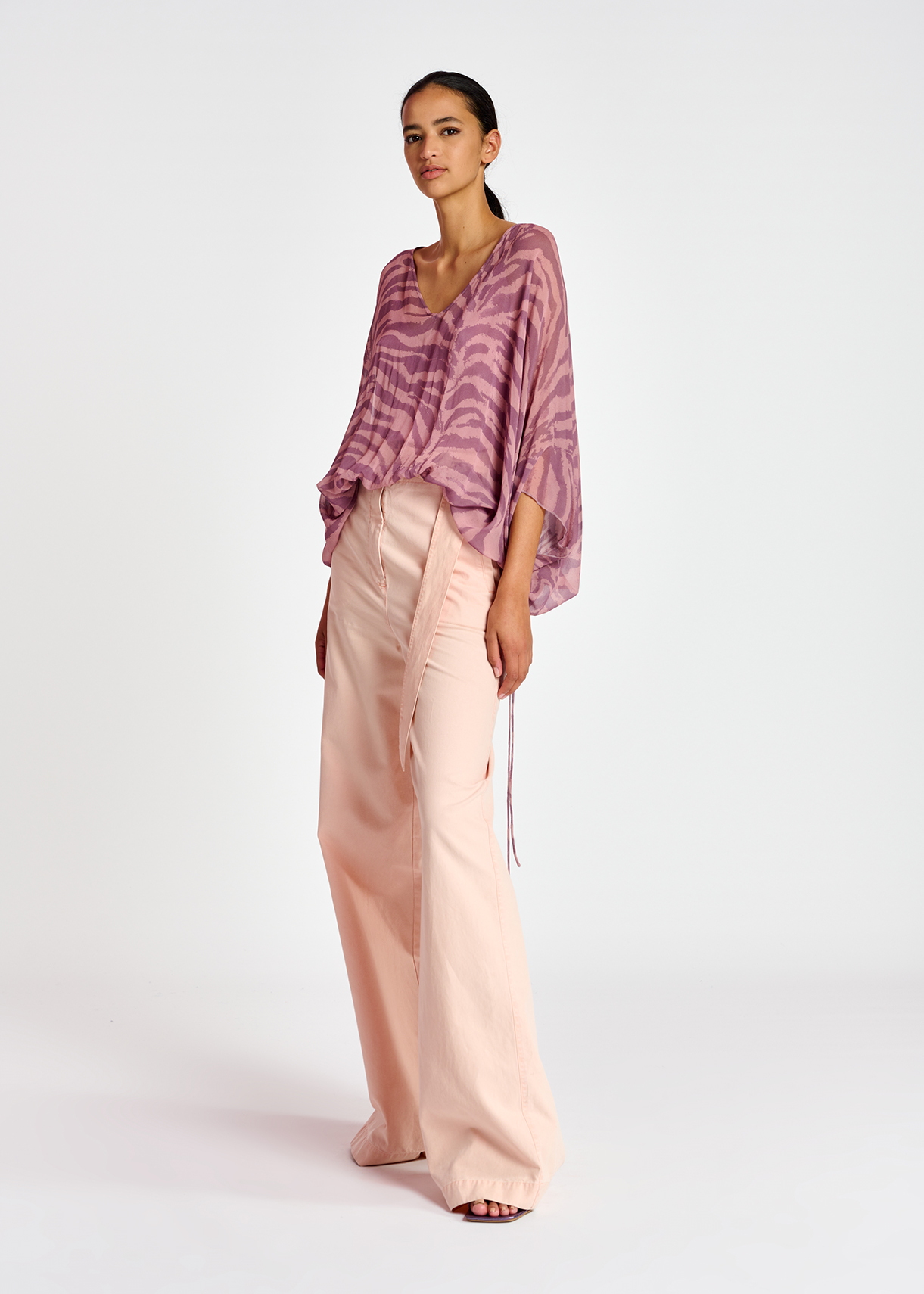 Purple zebra-print loose-fit top 