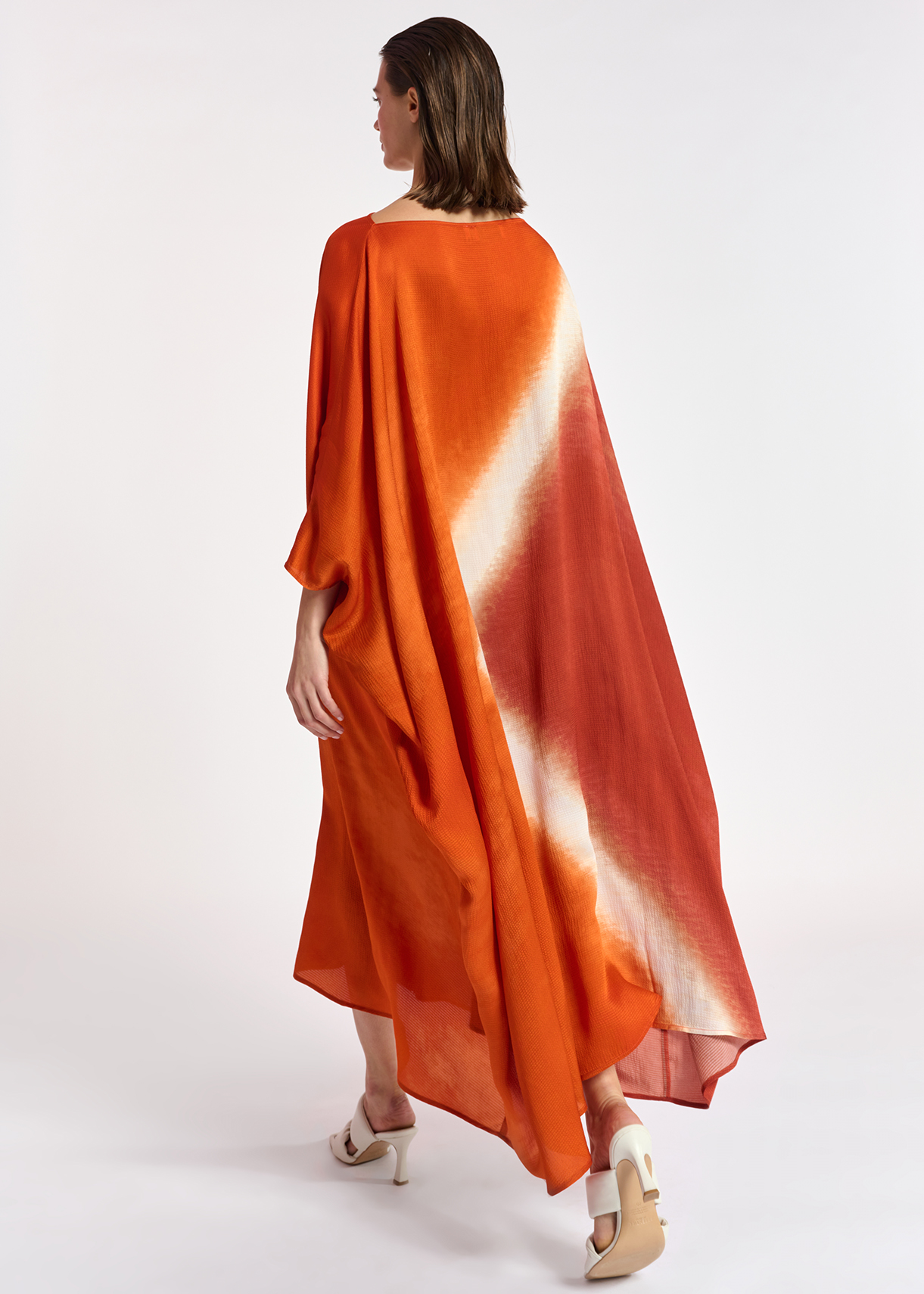 Dark orange tie-dye kaftan midi dress 