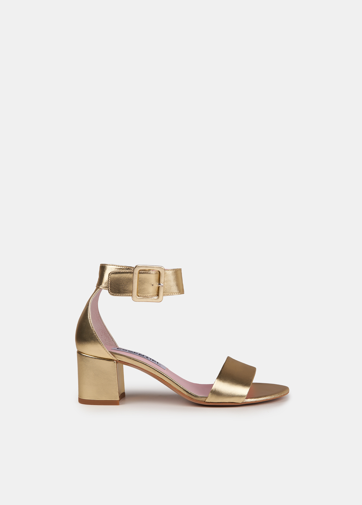 metallic block heel sandals