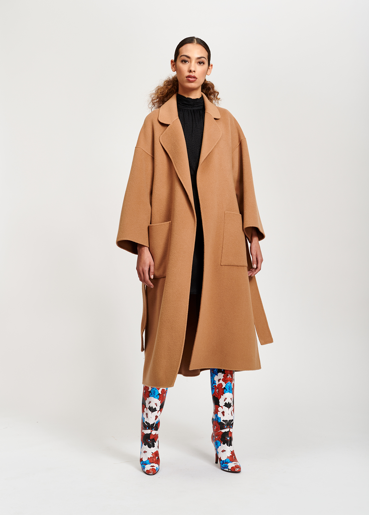 camel belted coat wool