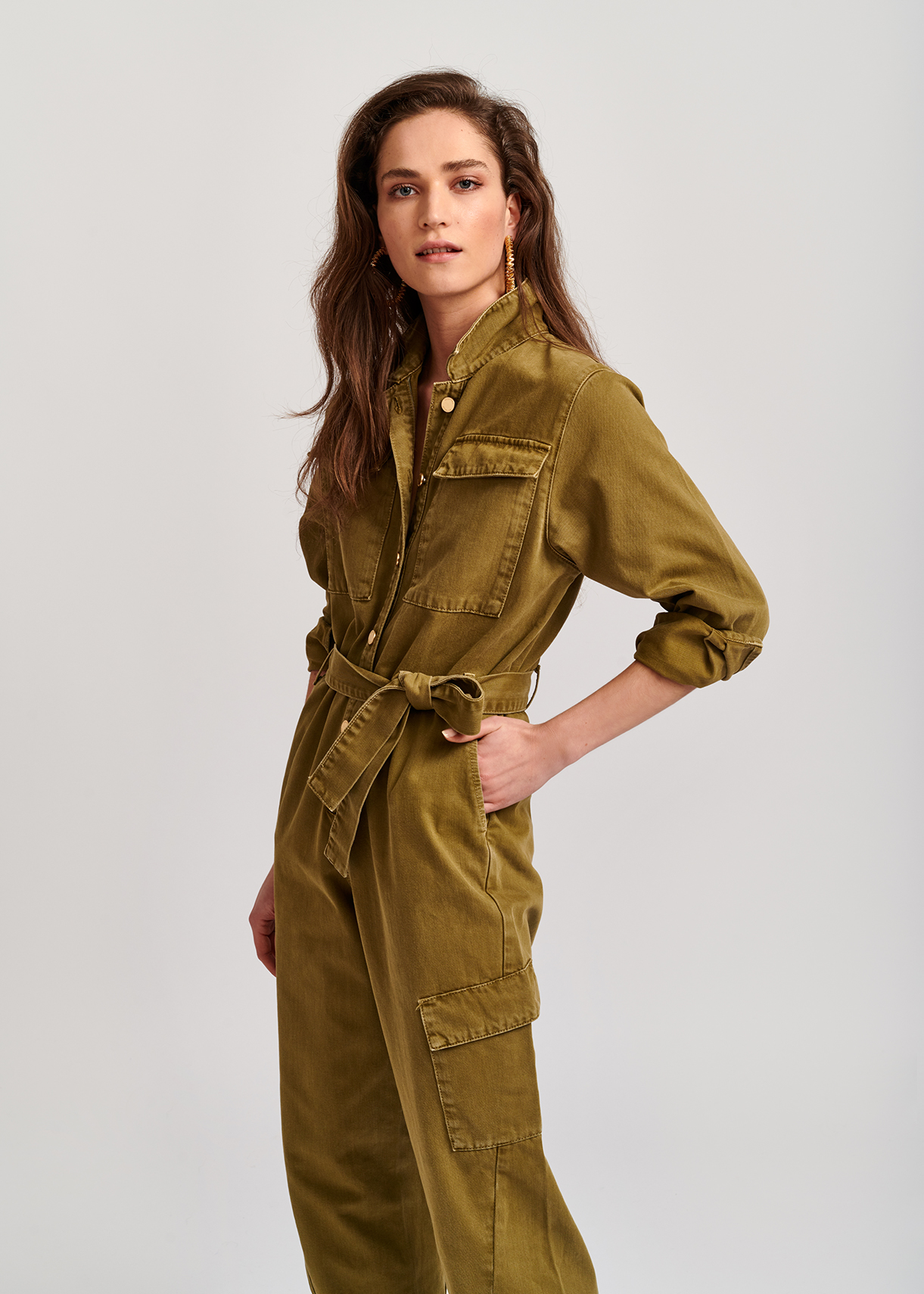 green denim jumpsuit