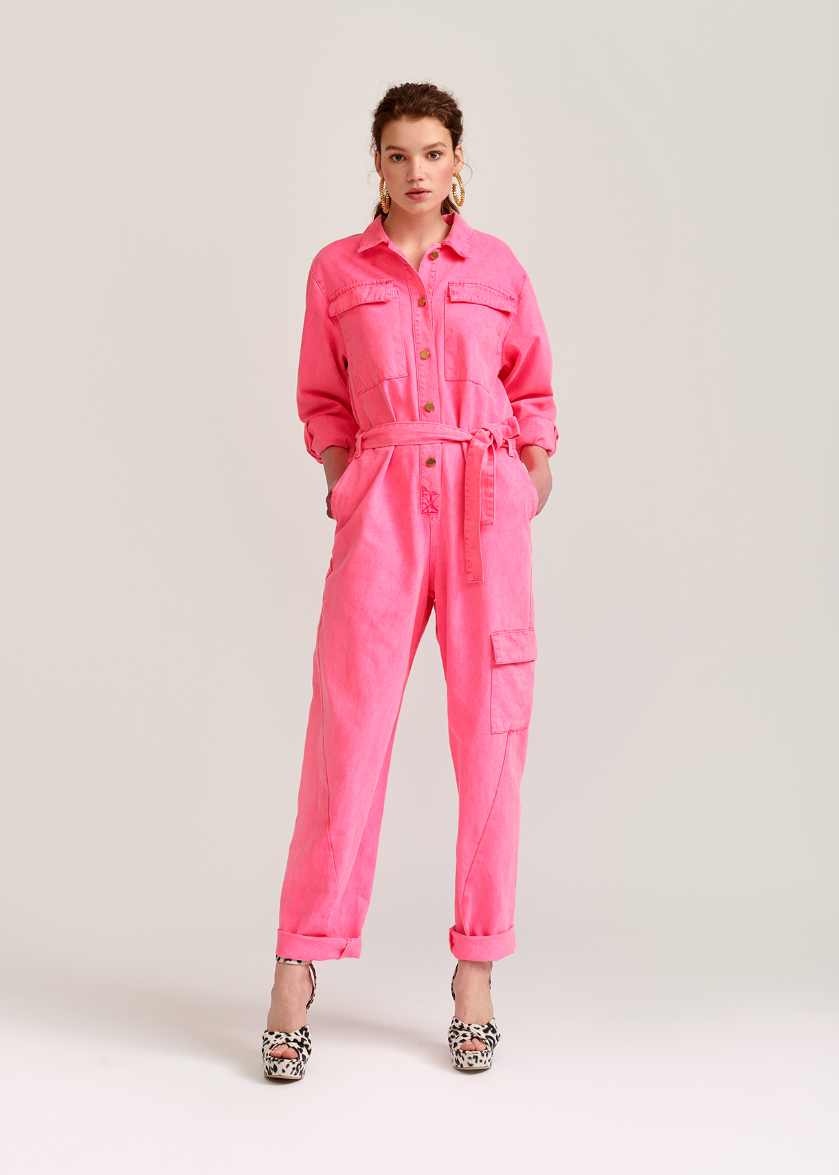 denim jumpsuit pink