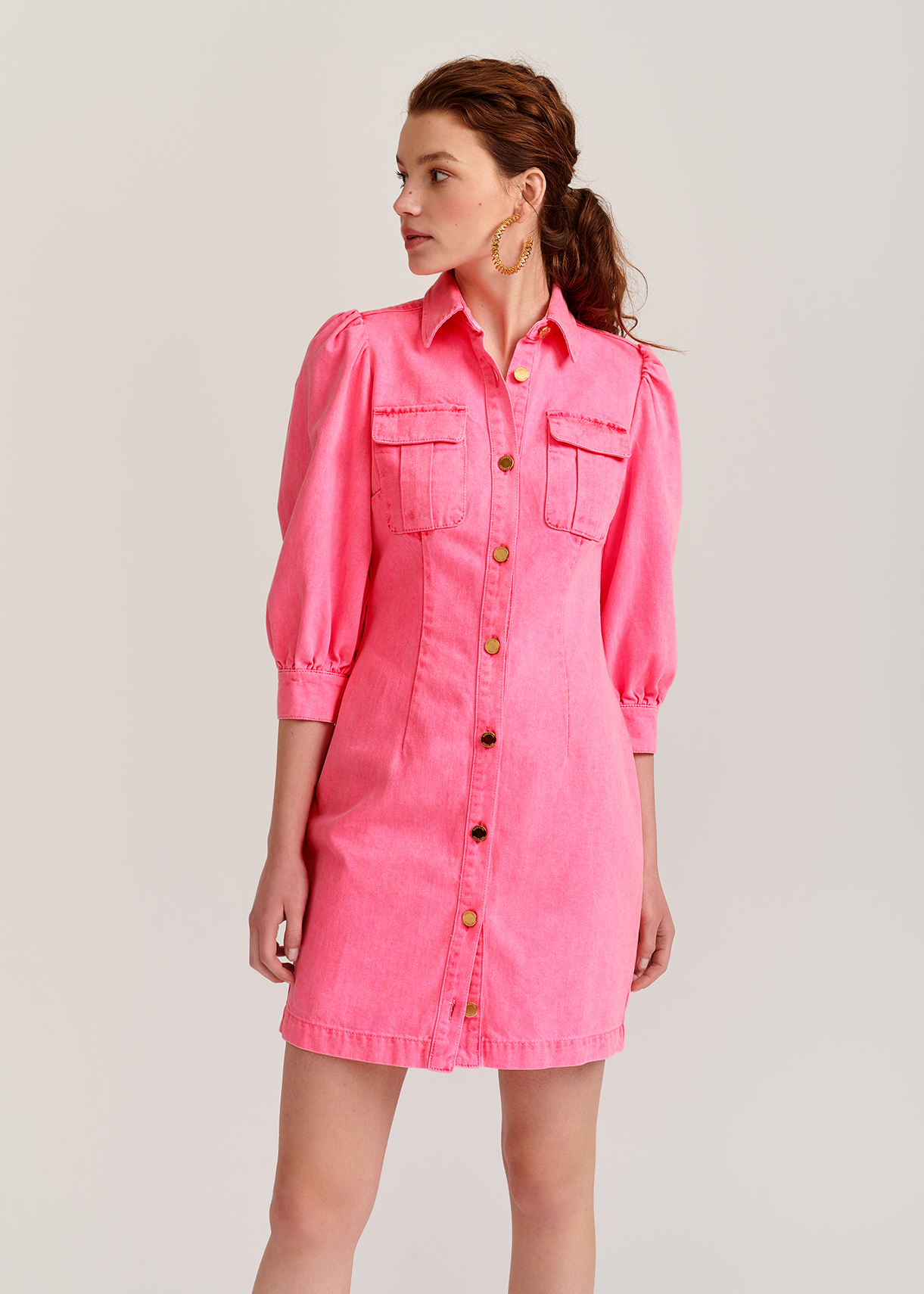 neon pink denim dress