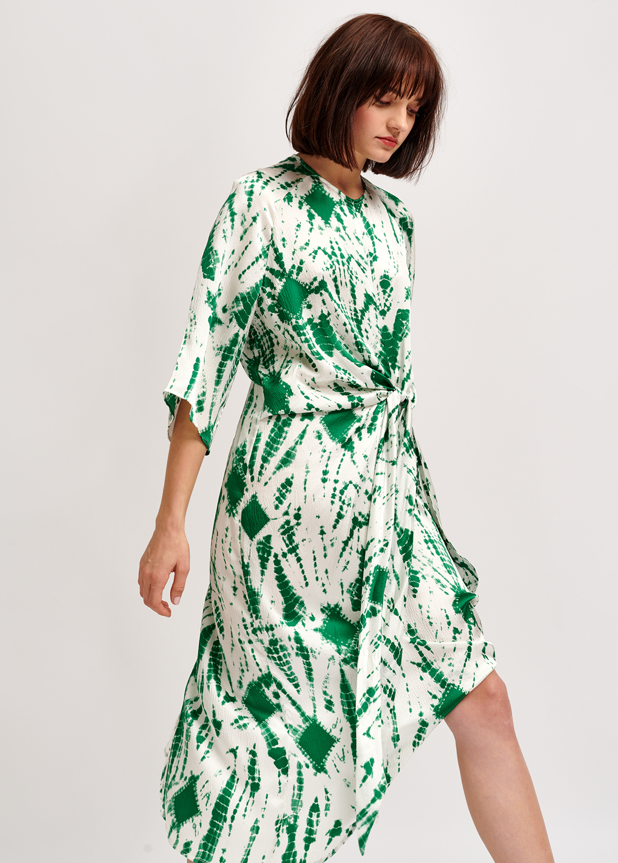 white silk midi dress