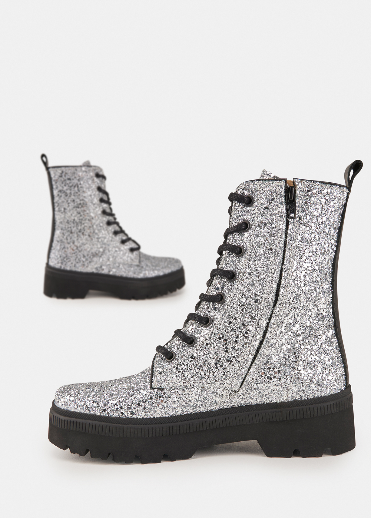 silver combat boots