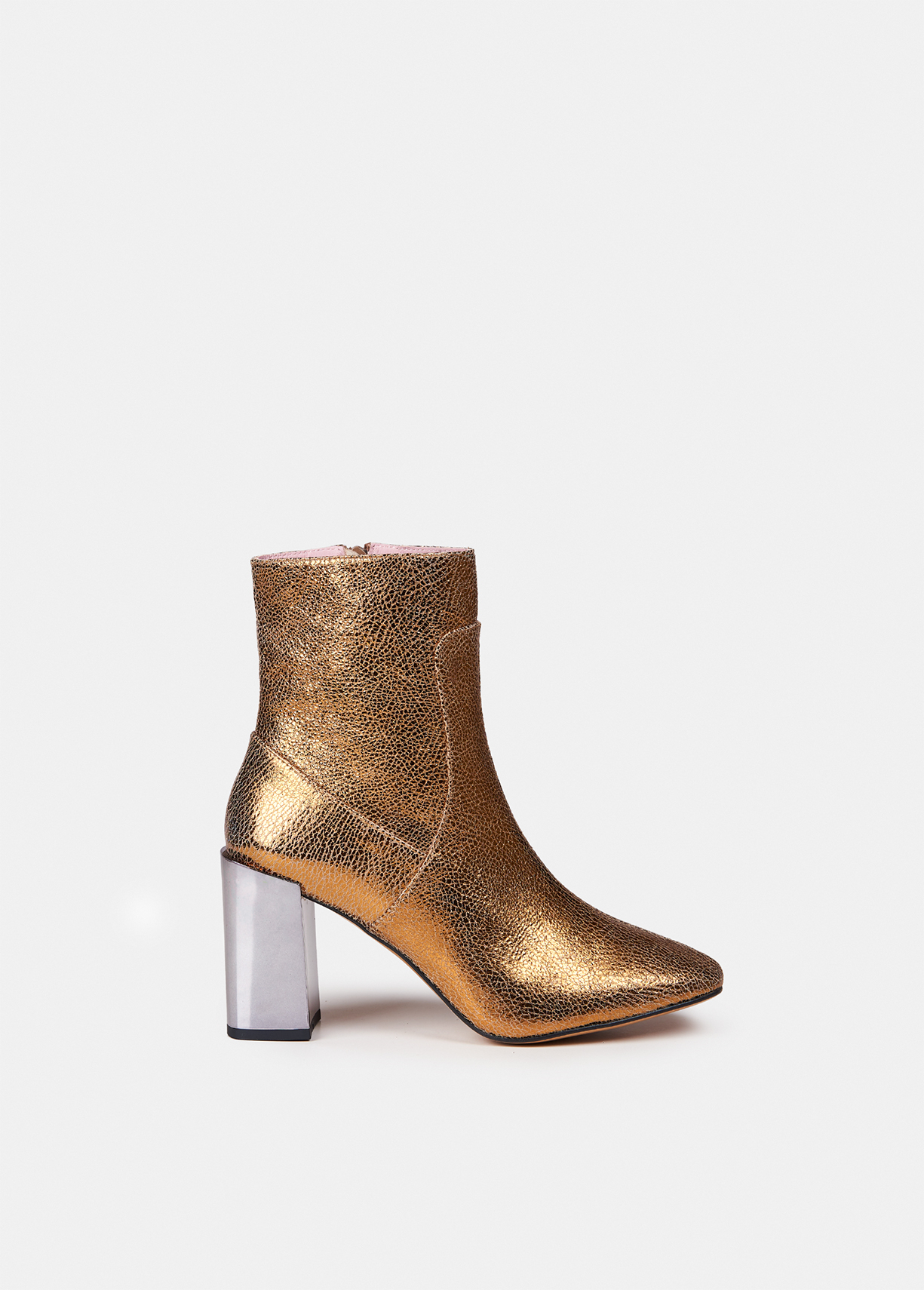 Gold leather ankle boots. - Essentiel 