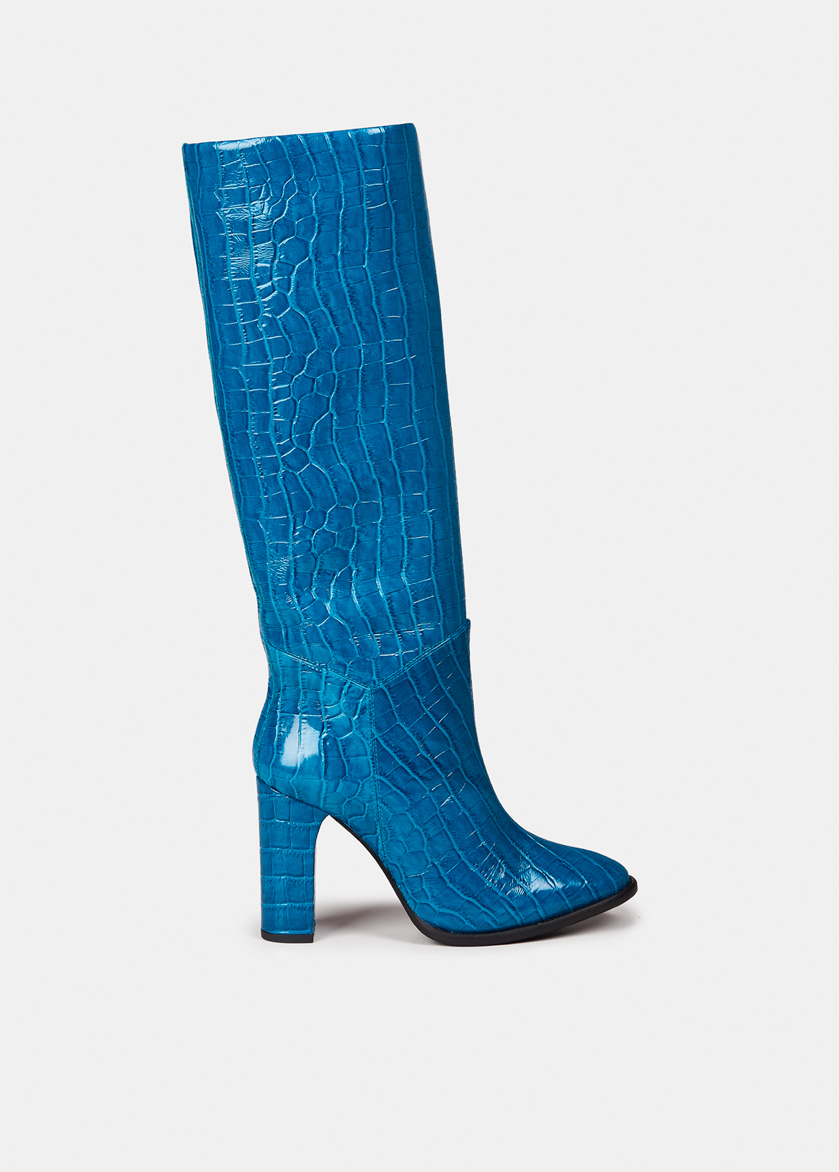 Cobalt blue croc-effect leather boots 