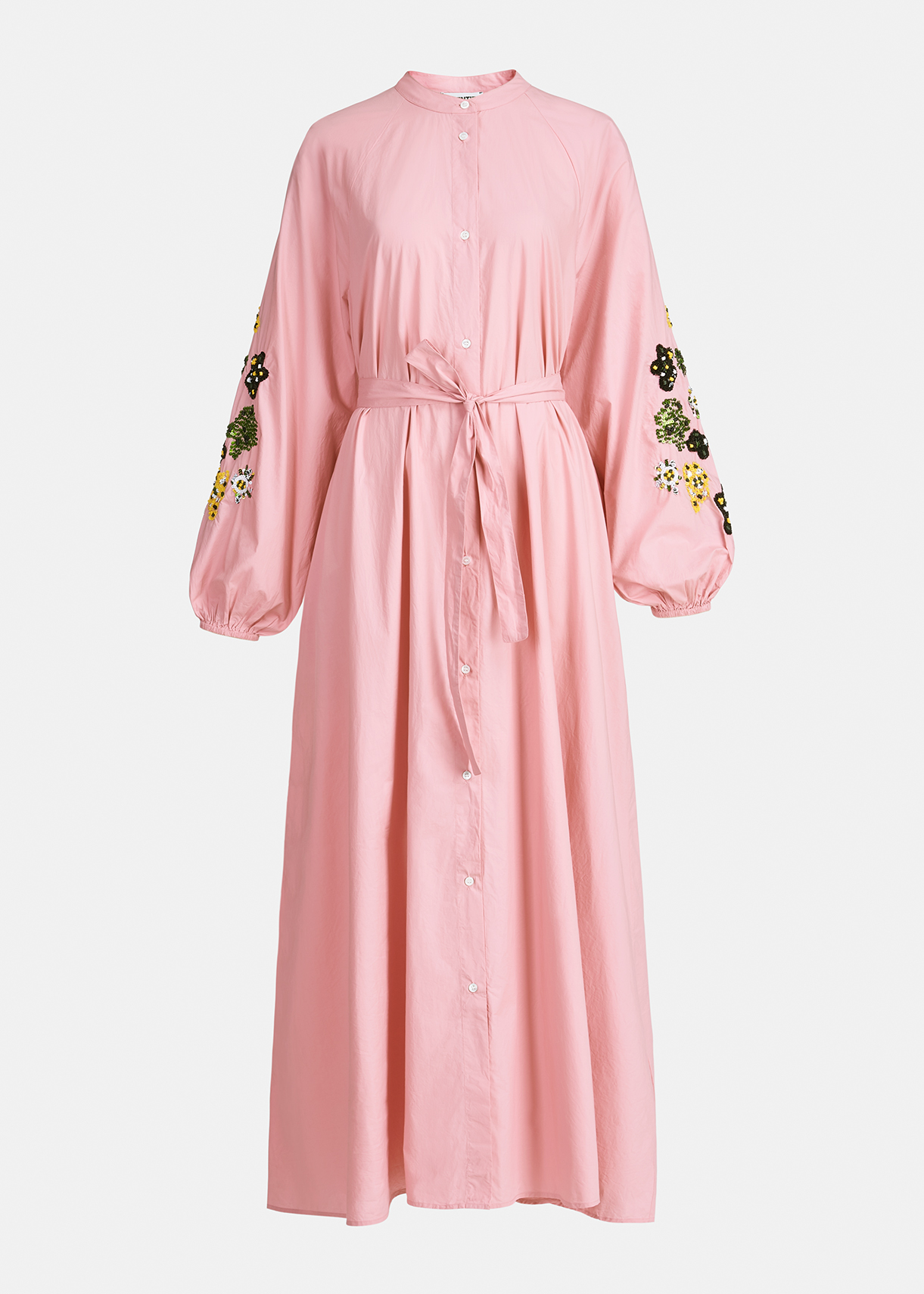 pink maxi shirt dress